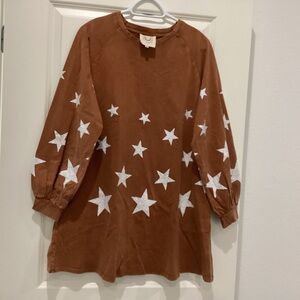 Fantastic Fawn Brown Star-Print Long Sleeve Dress - Size S -NWT